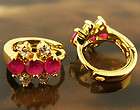 ZE36 1Pair Aristocratic Hoop Earring Ruby Gems 14k Rose Color Gold 