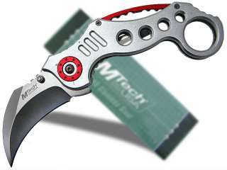 MTech Silver/Red Spine Karambit Folding Pocket Knife  