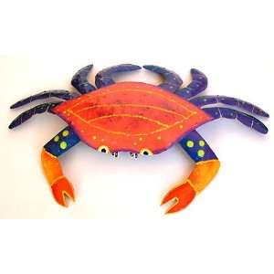   Orange & Blue Crab   Haitian Metal Art 15x 21 Home & Kitchen