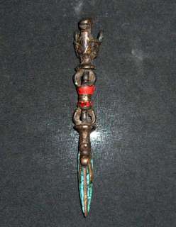 Tibet Tibetan Turquoise Bronze Dorje Phurpa Dagger  