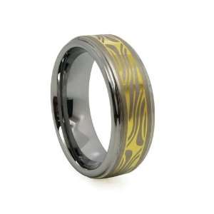 Mokume Gane Design Flat Ridged Edges Comfort Fit Tungsten Carbide Ring 