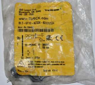 TURCK UPROX PROXIMITY SENSOR 10   300VDC 100mA Bi2 GT12 AZ33X B3131 