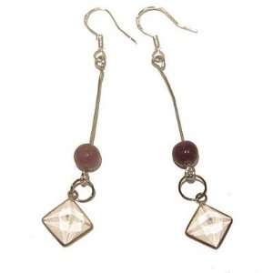  Lepidolite Earrings 02 Quartz Pyramid Purple Clear Dangle 