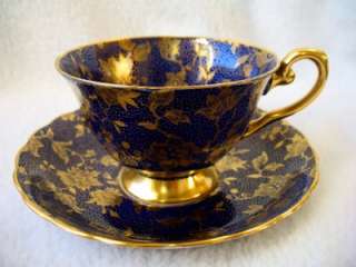 Vintage Tuscan Cobalt Blue & Gold Cup & Saucer Set (s) With Roses 