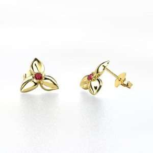  Trillium Stud Earrings, 14K Yellow Gold Stud Earrings with 