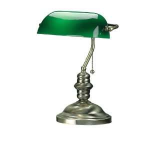  Bankers Lamp in Polished Brass with Green Glass
