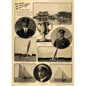 1913 Print Harlem Yacht Club Yule Cup Race Boats Trophy   Original 