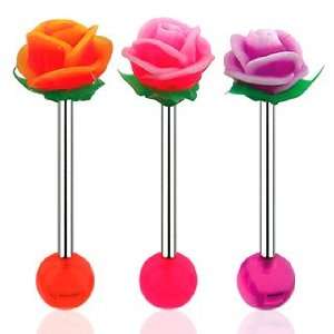 Barbells   Orange/Yellow UV Reactive Surgical Grade Silicone Flower 