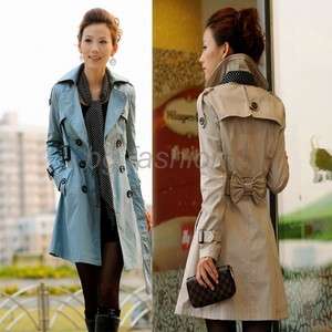 Womens Double breasted Trench Coat Jacket Beige&Blue  