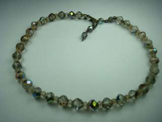 Vintage LAGUNA Aurora Borealis AB Faceted Crystal Bead Necklace Choker 