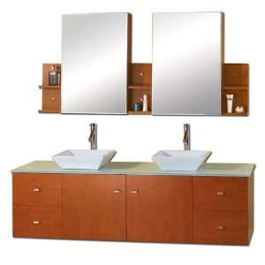   72 Inch Bathroom Vanity Set w/ Glass Top, Faucets & Medicine Cabinets