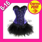 Purple COSTUME burlesque corset black petticoat TUTU skirt Ladies 6 16