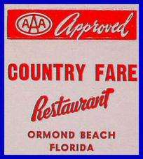1960s Country Fare Restaurant AAA Matchcover  Ormond Beach FL  