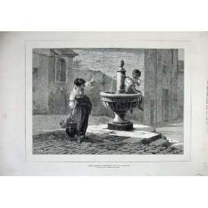   1877 Children Playing Water Fountain Fine Art Topham: Home & Kitchen