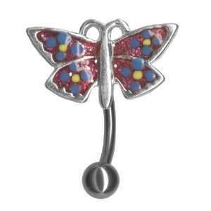   Butterfly Reverse Belly Ring 14g 3/8 Top Down Belly Button Navel Ring