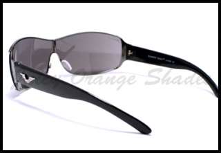 Mens SHIELD Style Designer Sunglasses GUN METAL/BLACK w/ BLACK LENS
