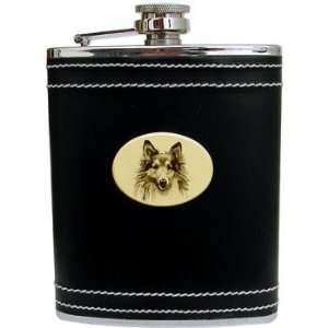  Black Leather Collie Flask