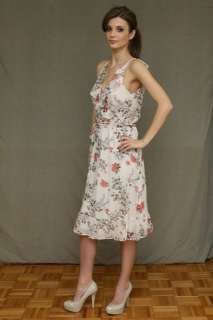 TOCCA   $450 white SILK WRAP DRESS, romantic floral print, NEW, Sz 6 