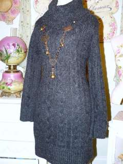 CARDUCCI Nubby Tweedy CHARCOAL GRAY Thick & Cozy KNIT SWEATER DRESS M 