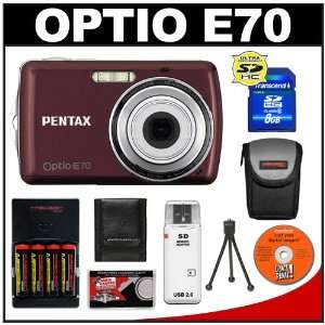 Pentax Optio E70 Digital Camera (Wine Red) + 8GB SD Card 