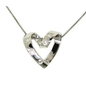 Sterling Silver 925 Clear CZ Twisted Abstract Heart Pendant Necklace 