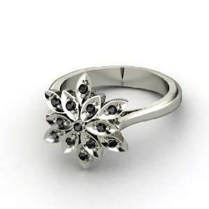  Dahlia Ring, Round Black Diamond 14K White Gold Ring 
