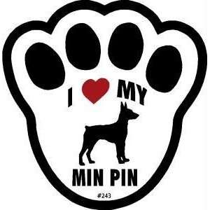  I Love My Min Pin Dog Pawprint Window Decal