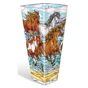   Hand Painted Glass Vase Featuring Wild Mustang Horses: Home & Kitchen