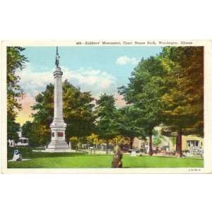   Postcard Soldiers Monument   Court House Park   Waukegan Illinois