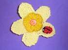 HaND KNiTTeD YeLLoW FLoWeR LaDYBiRD BuG BRooCH PiN