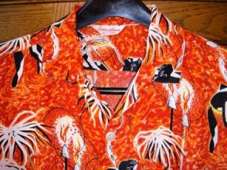 Vintage 1950s 60s Rayon Spear Torch Fishing Hawaiian Aloha Shirt VTG L 