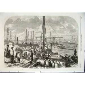  Making Cofferdam For Flood In The Fens Old Print 1862 