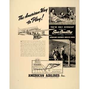  1939 Ad American Airlines Southern Sunshine Route Map 