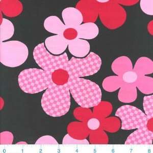  48 Wide Stretch Poplin Pop Flower Pink/Black Fabric By 