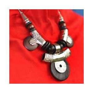  Hmong Tibetan Culture Designed Silver Chain Wood Necklace 