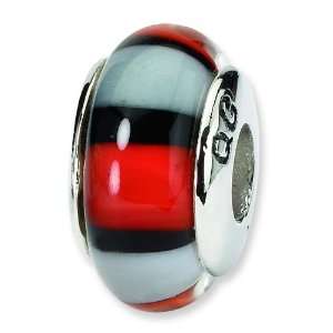   Silver Red & White Hand Blown Glass Bead Arts, Crafts & Sewing