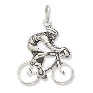    Sterling Silver Charm Pendant Cyclist Bicycle Rider Jewelry