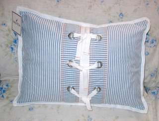 NWT Shabby BLUE & WHITE TICKING STRIPE Chic Pillow~$50  