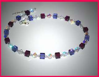 Swarovski Clear AB and purple cube crystal necklace  