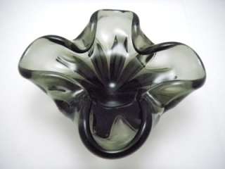 Murano 1950s Clear Black Smokey Glass Candy Dish Ash Tray Excellent 