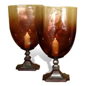  Baldizon Smokey Garnet Red Glass Hurricanes   Pair