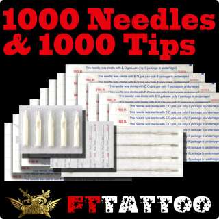 pick 1000 Tattoo needles and 1000 plastic tips kit Fttattoo
