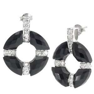  Black Resin & CZ Sterling Silver Earrings Jewelry