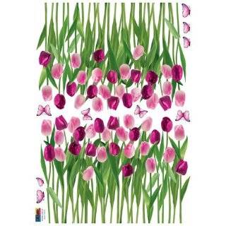 Reusable Decoration Wall Sticker Decal   Tulips and Butterflies Purple 