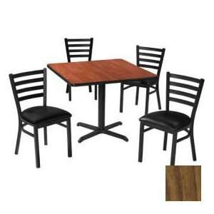   Chair Set, Nepal Teak Laminate Table/Black Vinyl Chair: Home & Kitchen