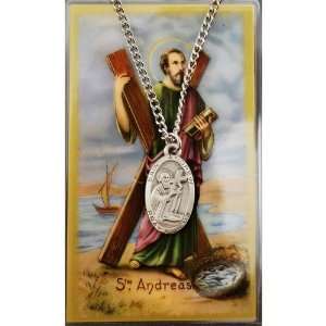  St. Andrew Patron Saint Prayer Card w/ Medal: Jewelry