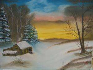   20 Original Oil Painting Canvas Cabin in the Snow Dennis Berryman