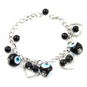  Evil Eye Dangle Charm Bracelet with Glass Beads: Jewelry