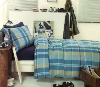 Marlon Blue Plaid Queen Bed Quilt/Doona Cover Set New  