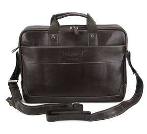 New big mens PU leather shoulder messenger 16 laptop bag with handle 
